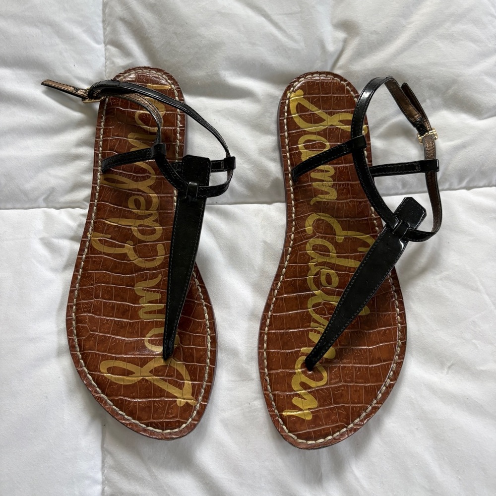 Sam Edelman Black Strap Brown Croc-Print Flat Sandals